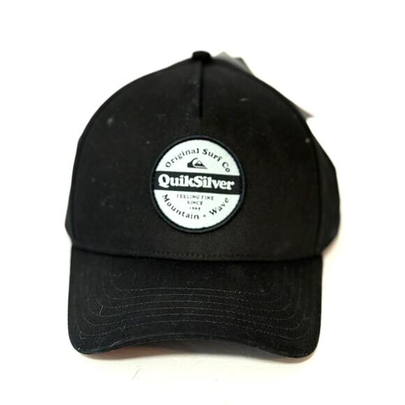 Quiksilver Black Trucker Hat Cap Original Surf Co Mountain Wave Patch Snapback - Picture 1 of 4
